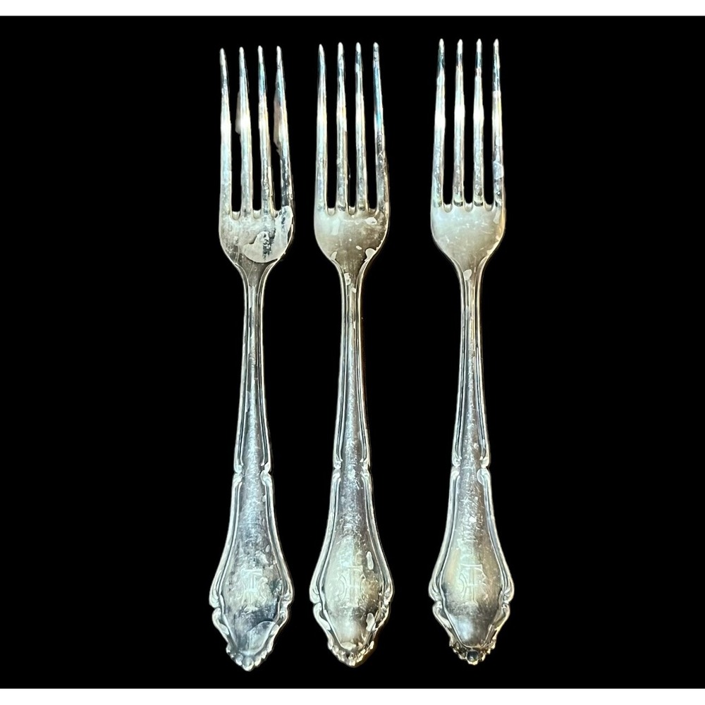 German Hanseat 90 Hand Engraved Silver Plate Custom (TH) Engraved Set Of 3 Forks